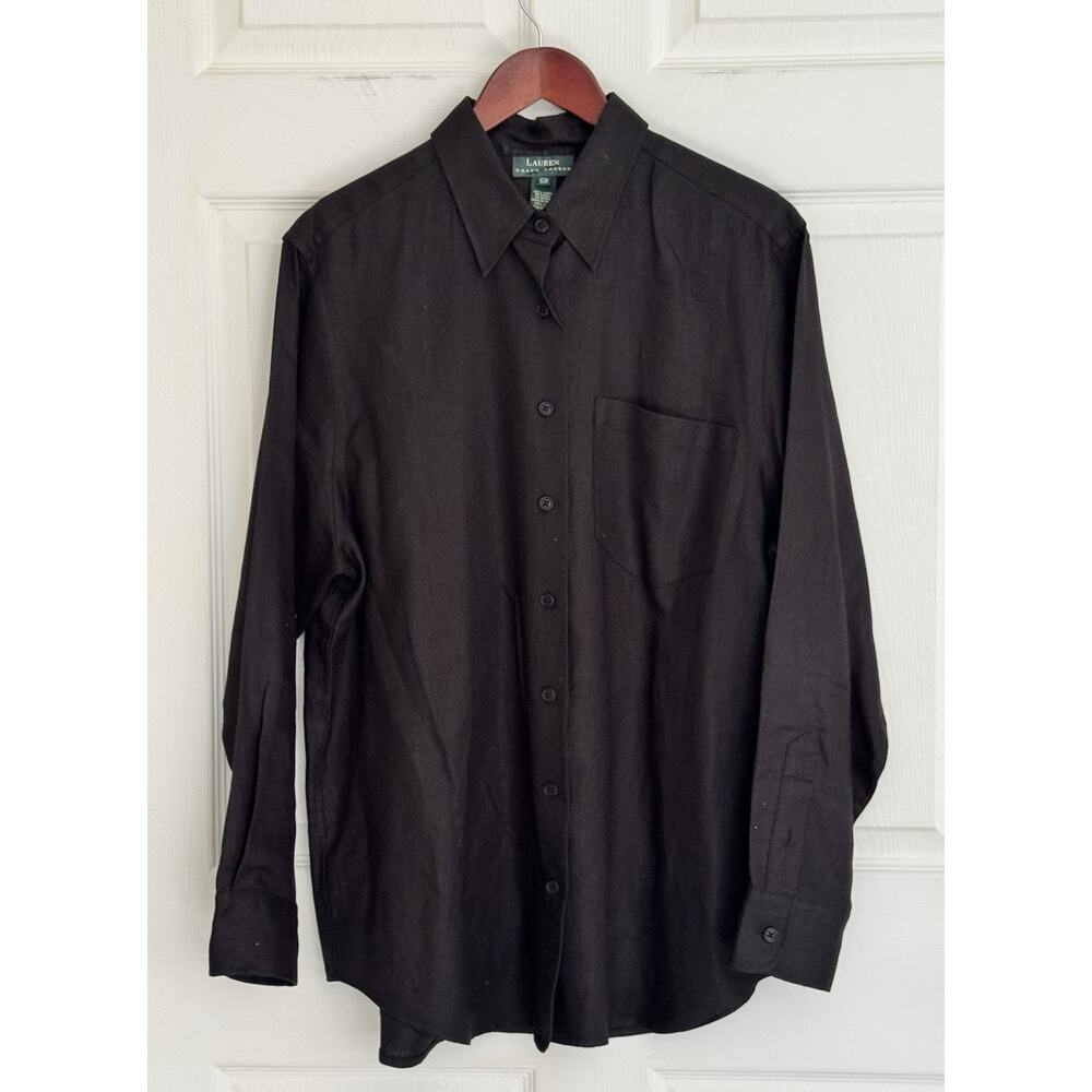 Lauren Ralph Lauren Womens Size 16W Black Linen Button Down Shirt Blouse Tunic